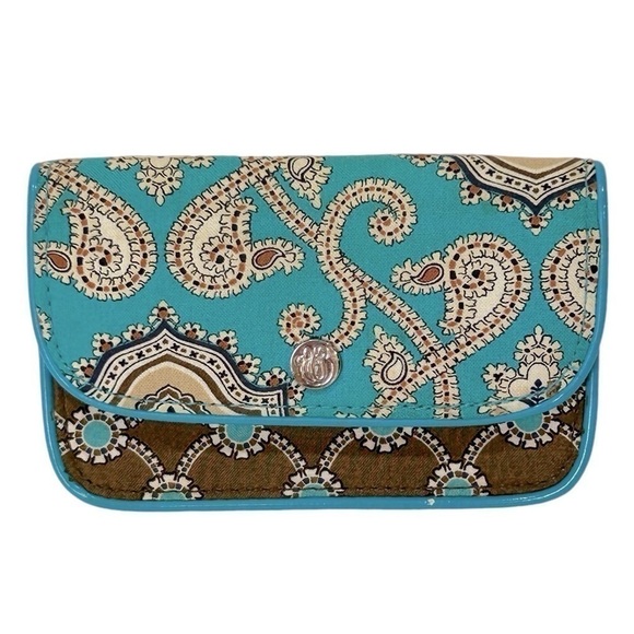 Vera Bradley Quickstep Wallet Totally Turq Turquoise/Brown/Tan EUC - Picture 1 of 6